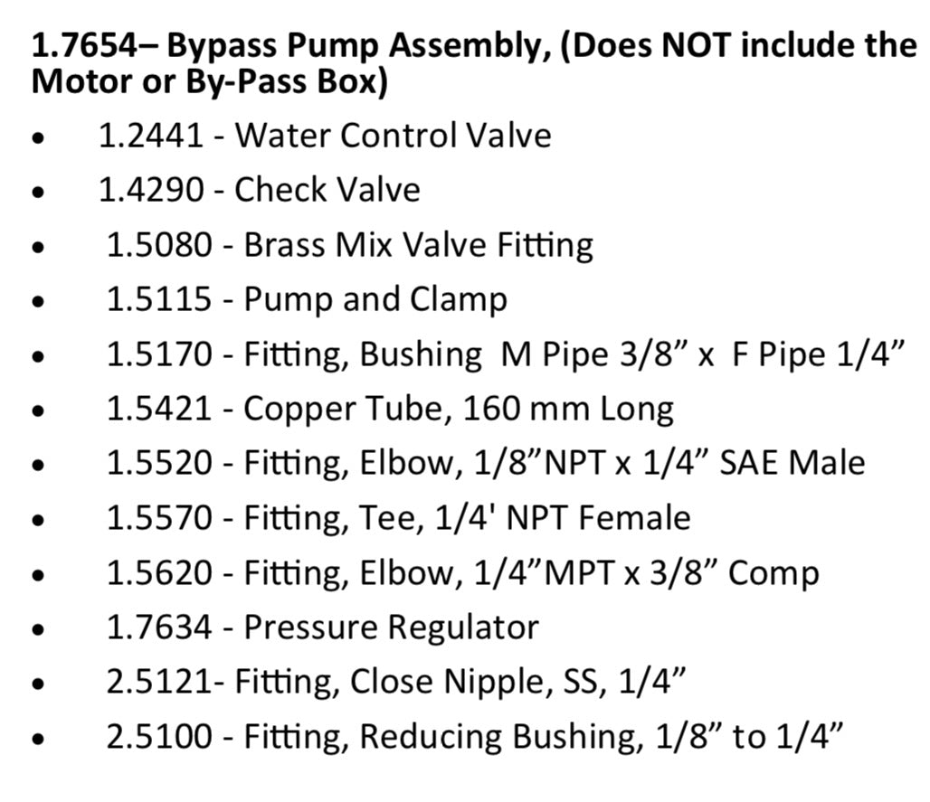 Synesso 1.7654  Bypass Pump Assembly, Does NOT include the Motor or By-Pass Box